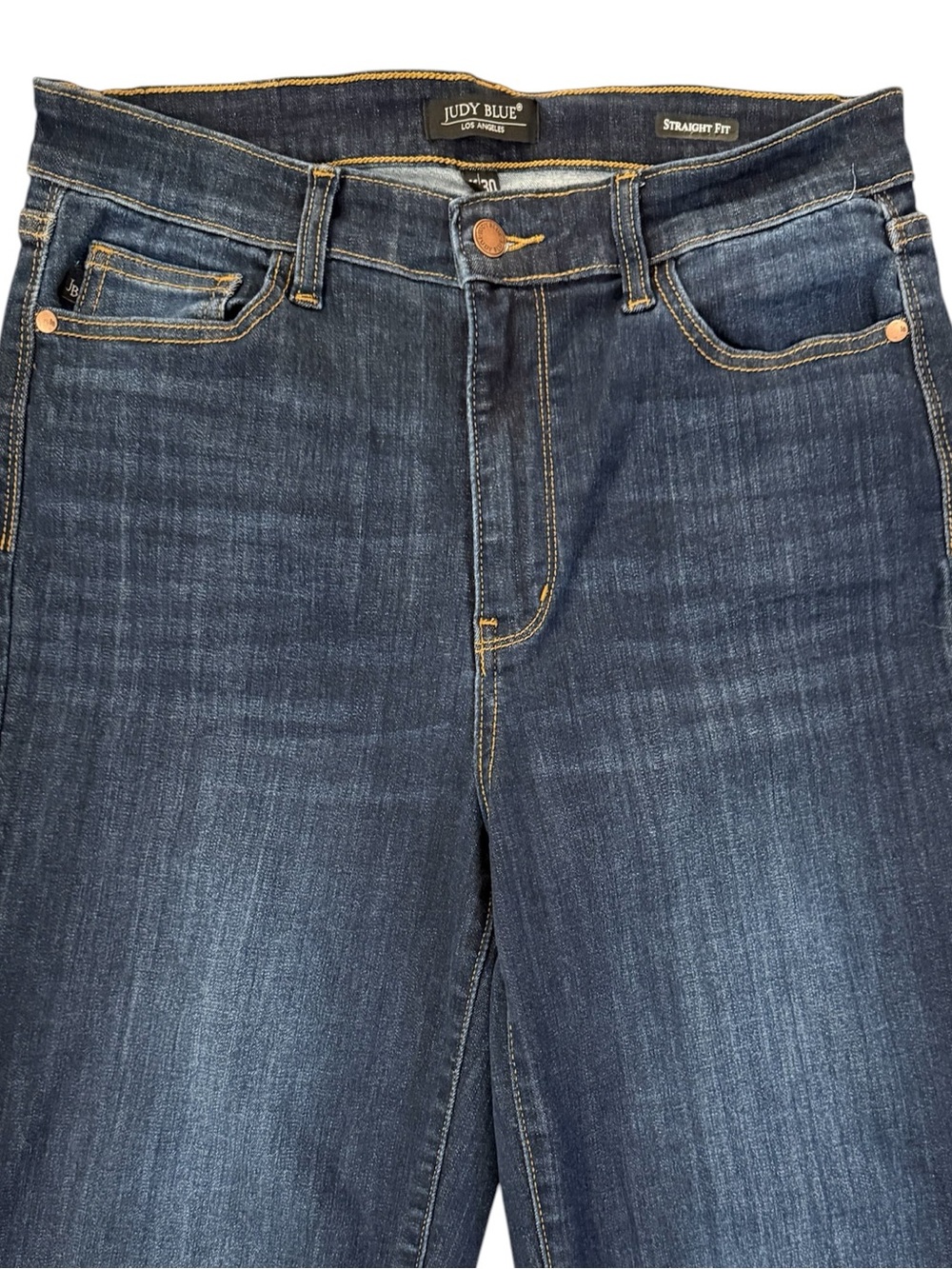 Judy Blue Straight Jeans 11/30 High Rise Dark Wash Raw Hem Stretch Fits 30x28 - Picture 3 of 15